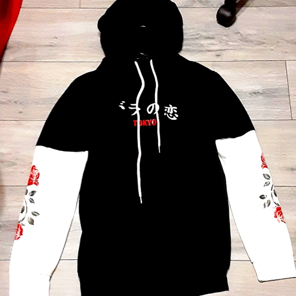 Tokyo hoodie Medium and a black red white hoodie with Rose's on the sleeves